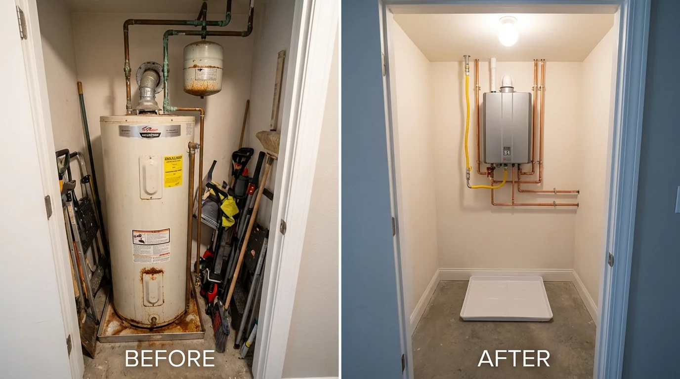 Tank water heater versus wall-mounted tankless unit comparison for Midway, KY homeowners