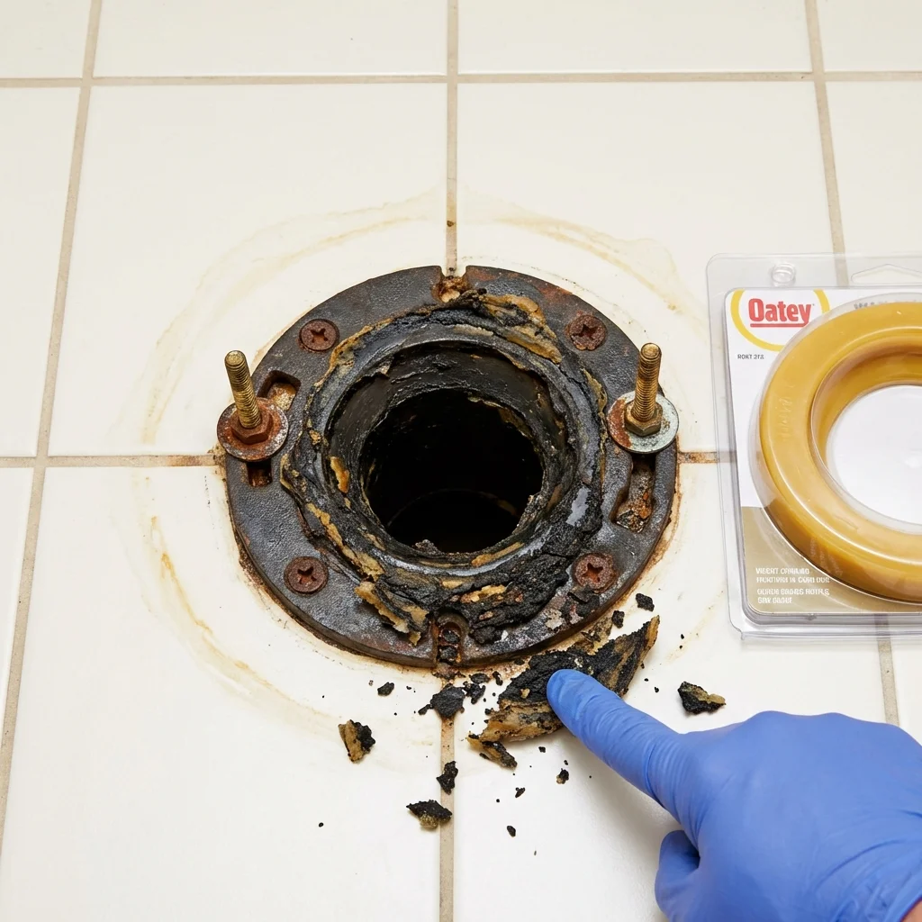 Failed wax ring showing water seepage at the base of a toilet in a Midway, KY home